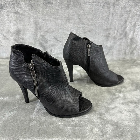 Michael Antonio Ankle Bootie Women's 9 Black Embossed Snake Peep Toe Stiletto - Picture 1 of 9